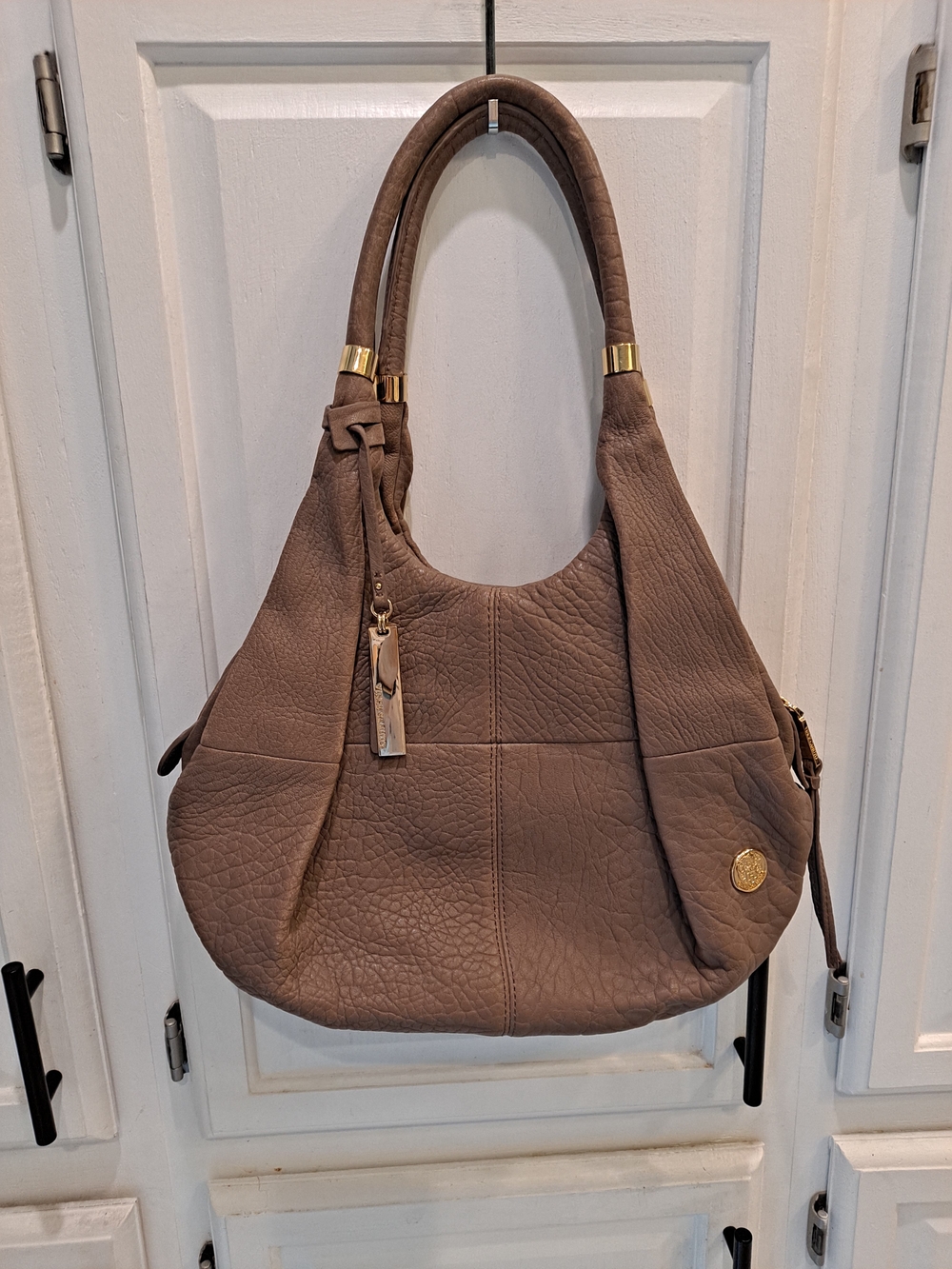 Vince Camuto Marlo Chai Latte Pebbled Leather Hobo w/Gold Hardware